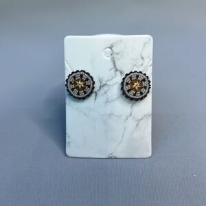 Handmade Alaska Native Beaded earrings black grey quills (A-95)